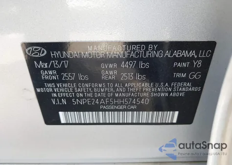 2017 Hyundai Sonata z USA, uszkodzony, nr VIN 5NPE24AF5HH574540